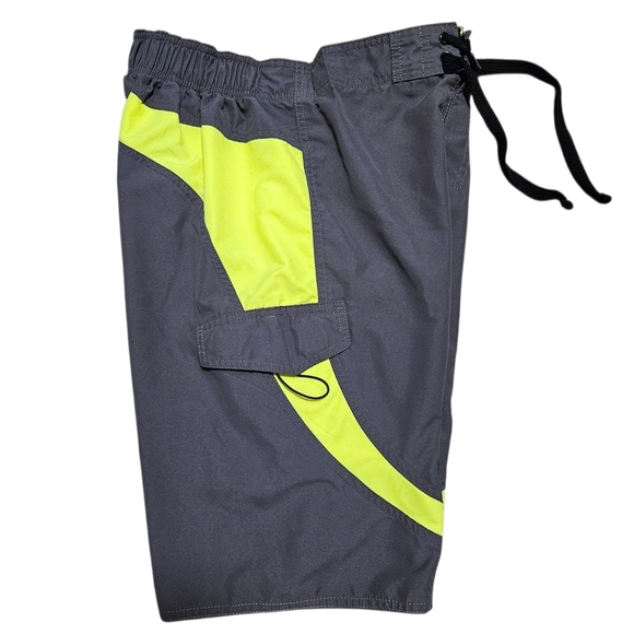 Mens y2k Outer Banks NC Board Shorts Swim Trunks S Gray Yellow U.S. Apparel 11" - Picture 2 of 9